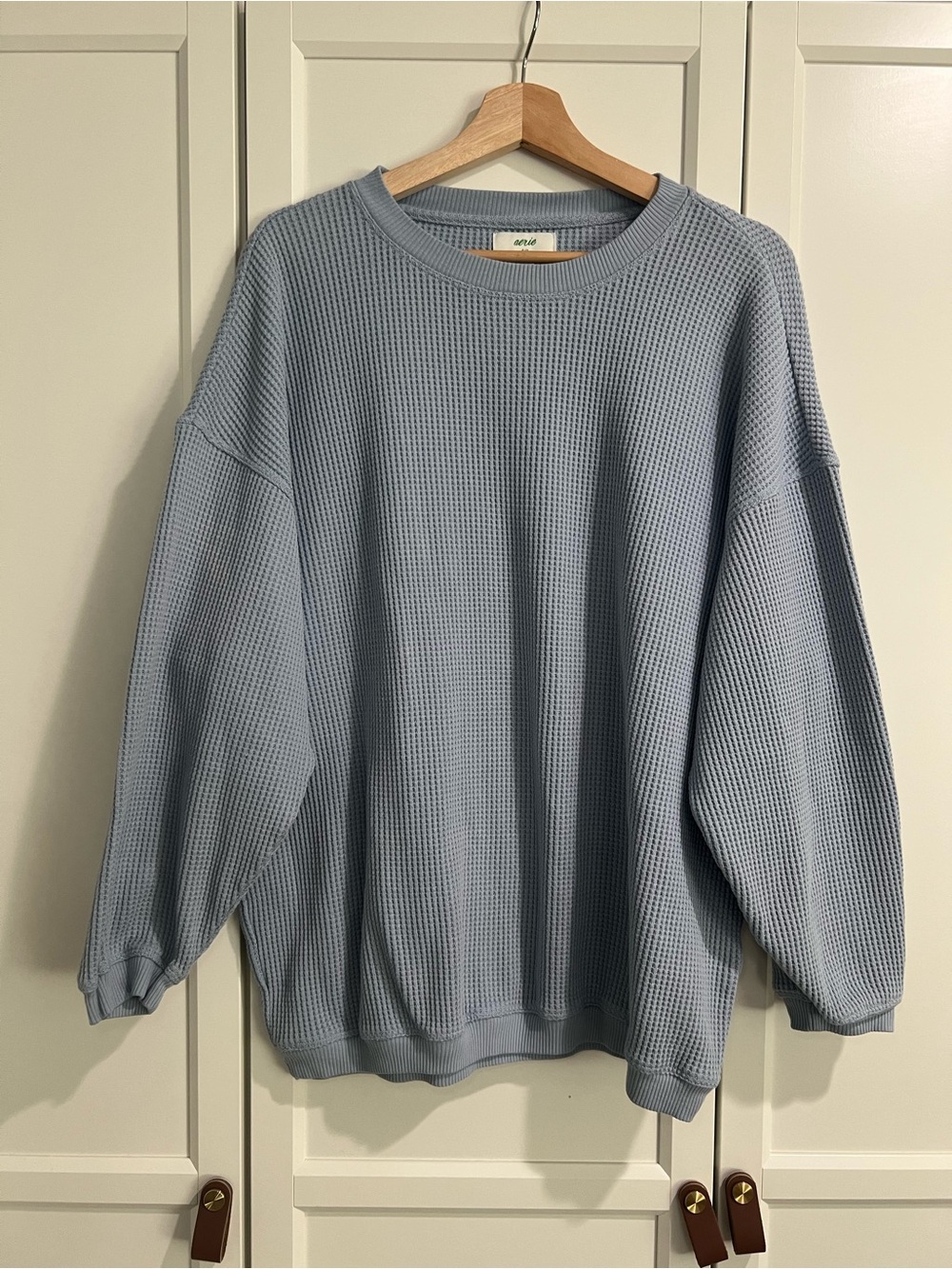Aerie Waffle Knit Crew Neck Baby Blue
